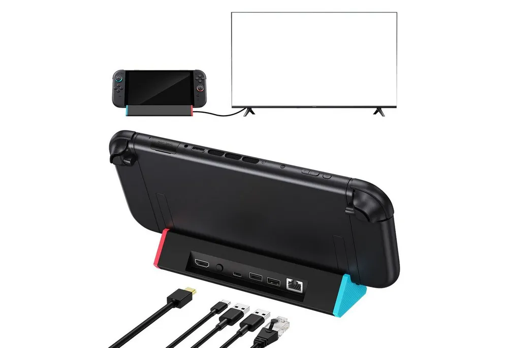 TUWENA Tragbare Switch 2 Dockingstation, 1000 Mbit Ethernet-Adapter, LAN-Dock Zubehör Nintendo (Ladestation mit 4K 120 Hz HDMI/Typ C/USB 3.0)