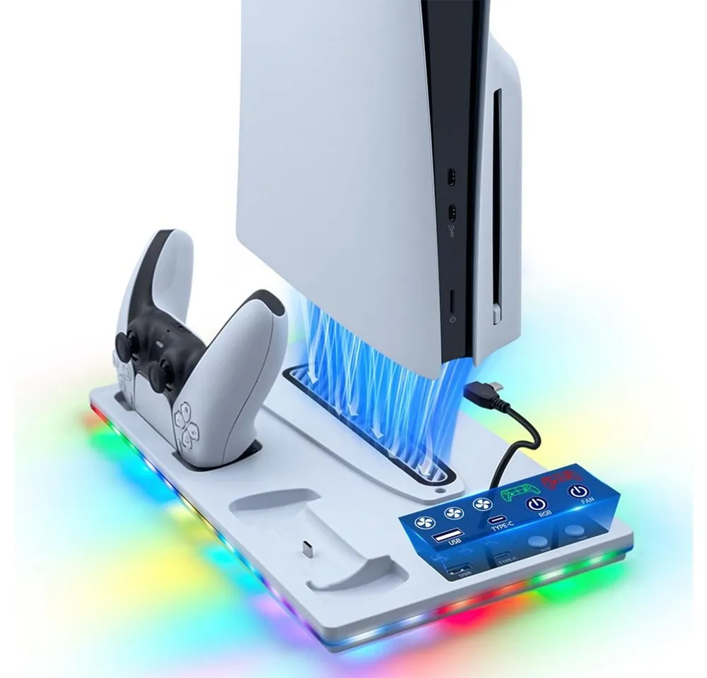TUWENA Vertikale Standfuß mit Kühlung für PS5/Pro/Slim, mit 3 Stufen Lüfter Switch-Controller