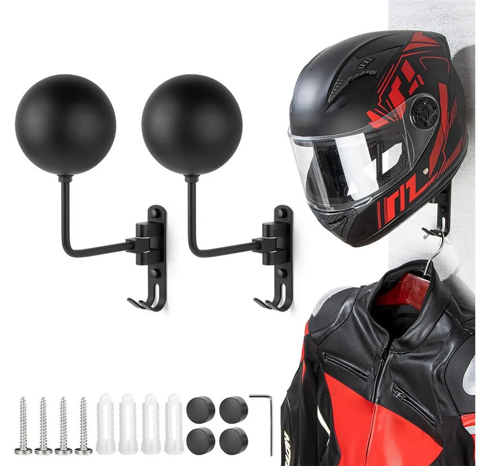 TUWENA Wandhalterung 2 Stück Helmhalter Wand, 180° Drehbarer Metall Motorradhelmhalter, (2-tlg., Helmaufhänger für Motorrad, Fahrrad, Mützen, Baseball- und Rugby-Helm)