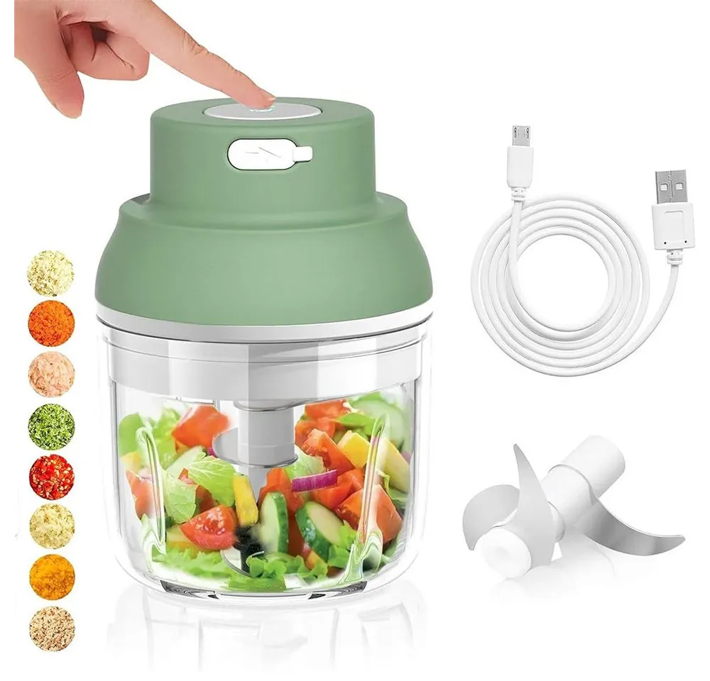 TUWENA Zwiebelhacker Zwiebel Zerkleinerer, 250ml Wiederaufladbarer Mixer mit 3 Klingen, Minimixer Elektrisch Geeignet für Gemüse, Obst, Zwiebeln, Fleisch