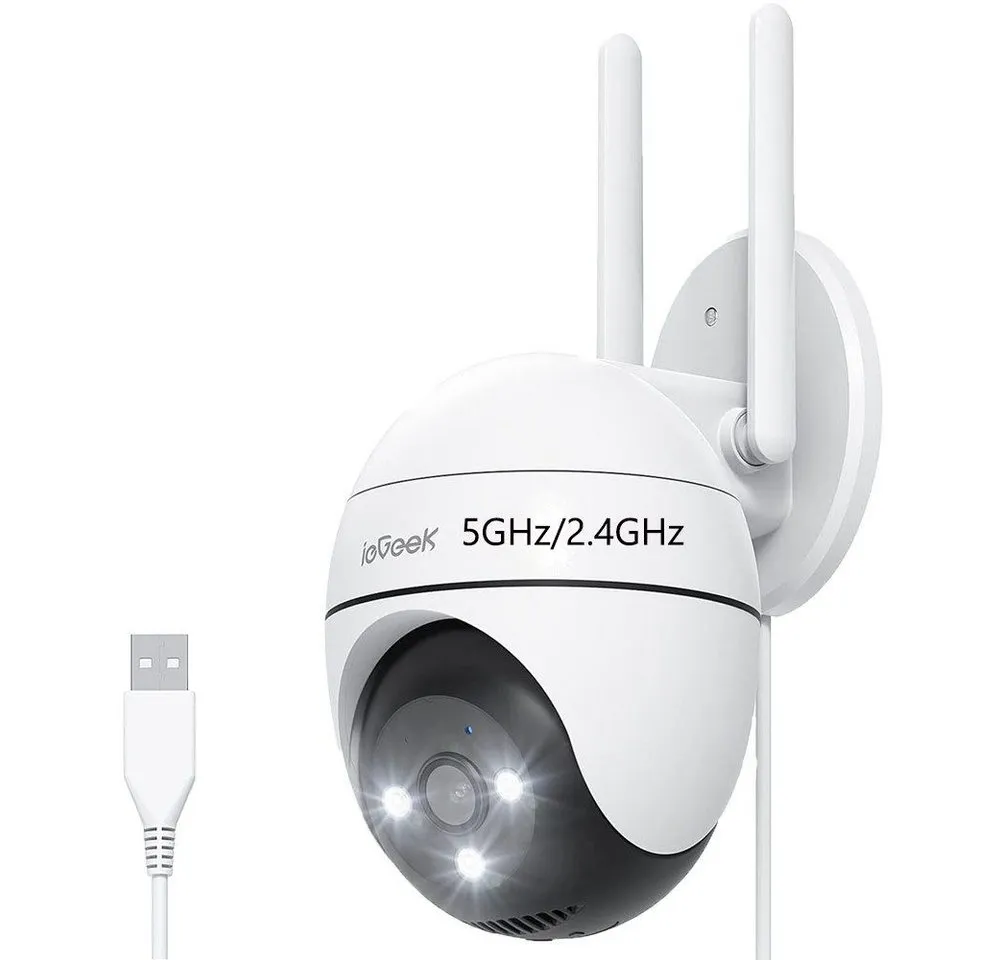 TWUFY Überwachungskamera ieGeek 5MP Überwachungskamera Aussen WLAN 2,4/5GHz Dualband WiFi (Außenbereich, Außen, Aussen, Outdoor, 3-tlg., PTZ IP Kamera Outdoor mit Personenerkennung, Automatische Verfolgung, Farbnachtsicht 20M, 355°/90° Drehwinkel TF/Cloud Kompatibel)