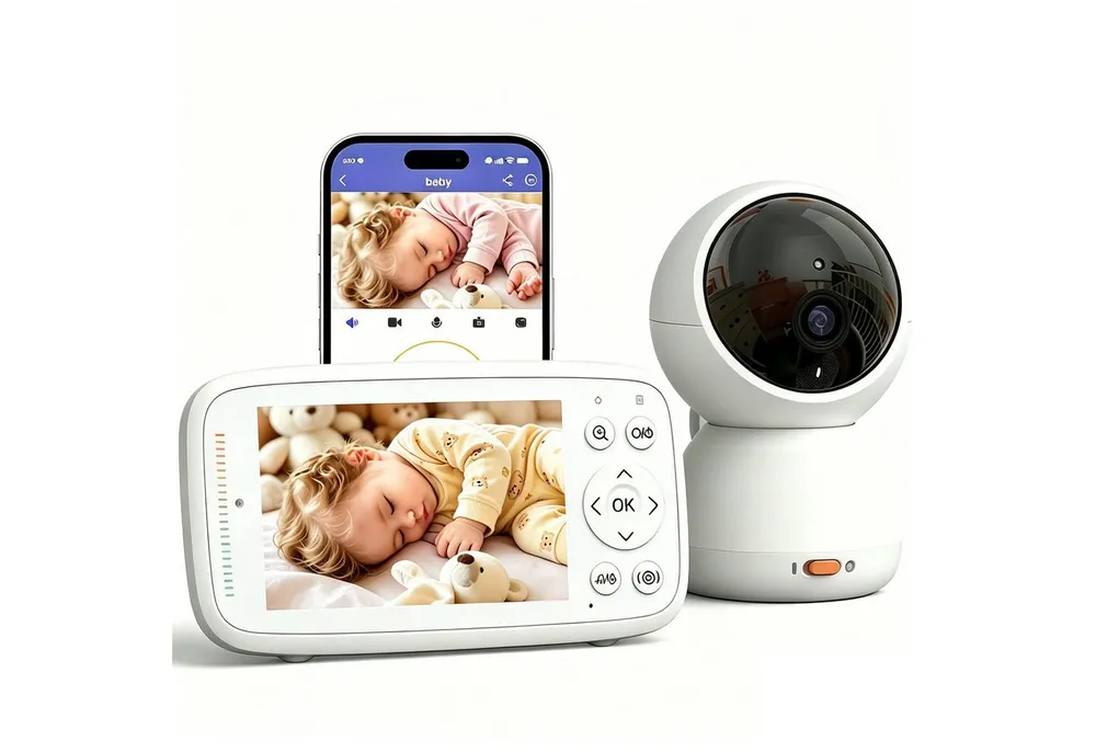 TWUFY Video-Babyphone 4 Zoll Video-Babyfon mit Kamera 360° WLAN Babyphone mit App, 5" WLAN Video Babyfone, Nachtsicht, Baby Kamera und APP, 2 Wage Audio, Bereich alarme, Temperatur, 500m hohe Reichweite, App (WLAN erforderlich) & LCD-Display-Steuerung (ohne WLAN)