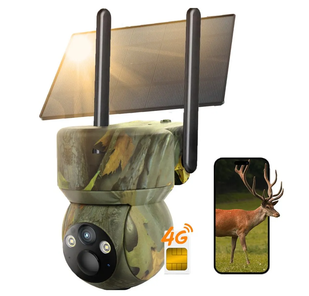 TWUFY Wildkamera 4G LTE Wildkamera mit SIM Karte 2K Kabellos Solar Wildtierkamera (Perfekt für Bereiche außerhalb der Wifi-Reichweite oder abgelegene Orte: Bauernhöfe, Baustellen, Einfahrten, Docks, Weiden, Ställe, Lagerhäuser, Wohnmobile., mit Handyübertragung App Überwachungskamera Aussen Akku Außen, 1-tlg., Outdoor Ohne WLAN 336° Schwenk 90° Neigung mit Farbnachtsicht, PIR-Erkennung 2-Weg-Audio IP65 Wasserdicht Jagdkamera)