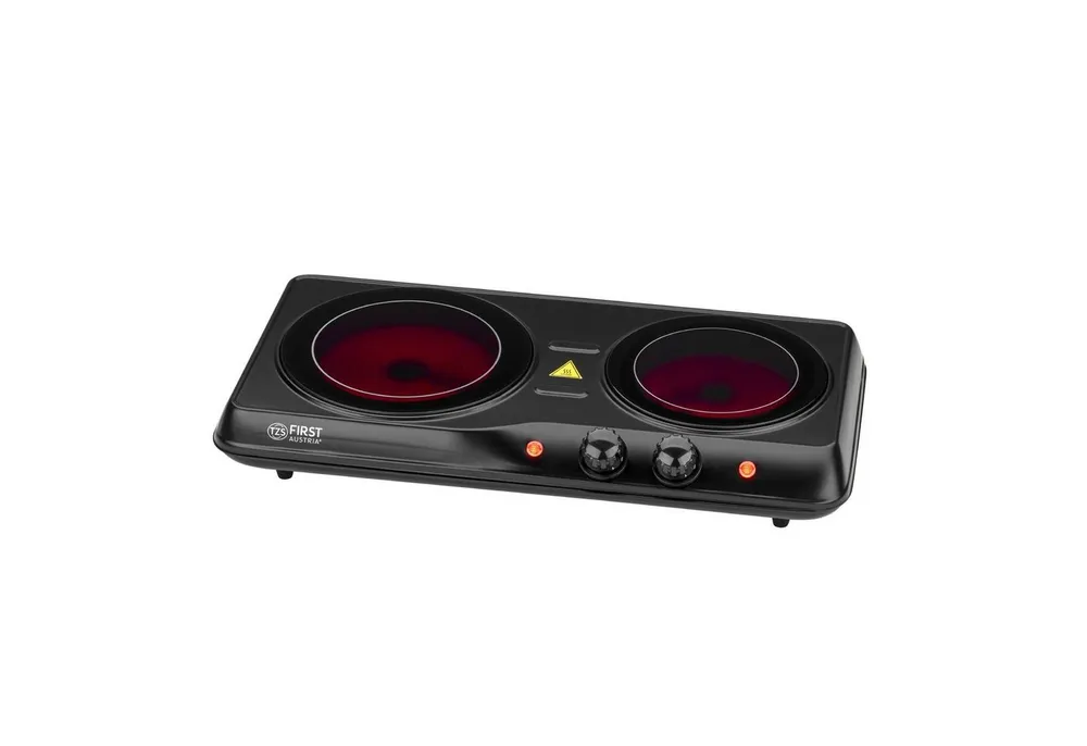 TZS FIRST AUSTRIA Doppelkochplatte Kochplatte 2000W, Glaskeramik, doppel, Herdplatte Camping, 2000W, Stufenloser Temperaturregelung, mobile Kochplatte, 19/16,5 cm