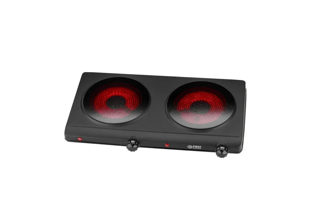 TZS FIRST AUSTRIA Doppelkochplatte Infrarot Kochplatte, 2500W, Keramik, stufenlose Temperaturregelung, Kochfeld Schwarz, Herdplatte für Camping