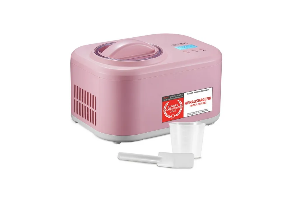 TZS FIRST AUSTRIA Eismaschine 1L, 100W, Kompressor & Kühlhaltefunktion, 60-Min Eis, 8-Std Joghurt, 1 l, 100 W, entnehmbarer 1L Eisbehälter, Eismaschine, inkl. Messbecher, Spatel