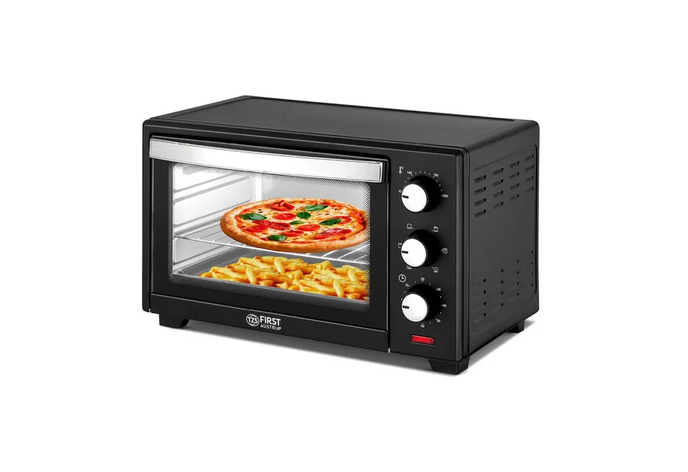 TZS FIRST AUSTRIA Minibackofen 20L 1380W, stufenlose Temperaturregelung bis 230°C, 60 Min Timer, 3 Einschubhöhen, Doppelglastür, Umluftfunktion