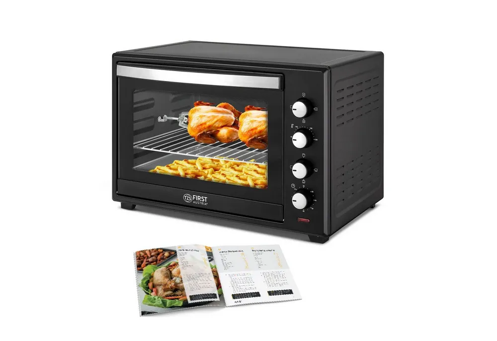 TZS FIRST AUSTRIA Minibackofen 60L 2000W, Premium-X Coating, Temperaturregelung bis 230°C, 60 Min Timer, 4 Einschubhöhen, Umluftfunktion, Backofenbeleuchtung