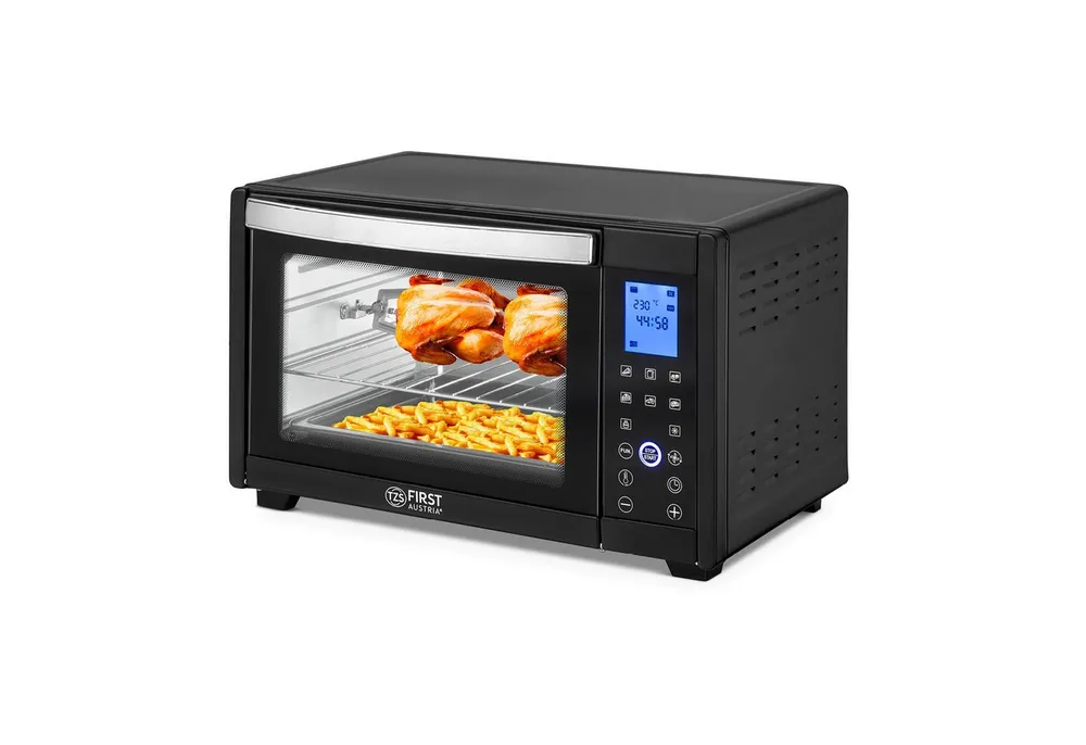 TZS FIRST AUSTRIA Minibackofen 30L, 1600 W, Digitalanzeige, Elektroofen, Pizzaofen, für den Tischgebrauch, Backen & Grillen, inkl. Drehspieß