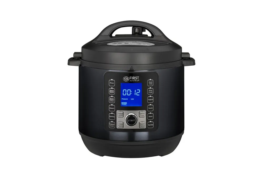 TZS FIRST AUSTRIA Multikocher Druckkochtopf elektrisch 6L, Multikocher, 12 Programme, Reiskocher, 1000 W, 0 l Schüssel, Schnellkochtopf, Dampfgarer mit Warmhaltefunktion, Grau-Schwarz