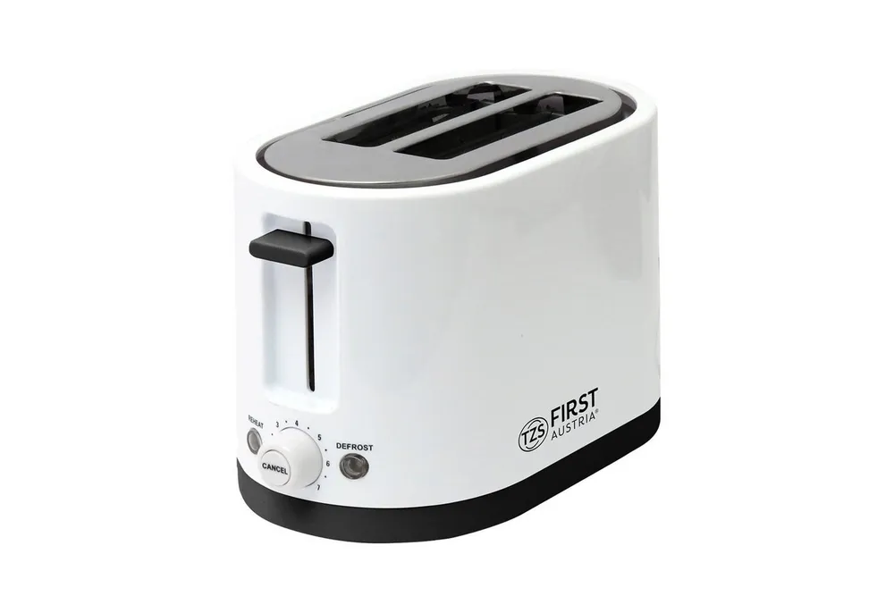 TZS FIRST AUSTRIA Toaster 750W, 2 Scheiben, 7 Stufen, weiß, für 2 Scheiben, 0 W, Warmhalte- und Auftaufunktion, inkl. Krümelschale
