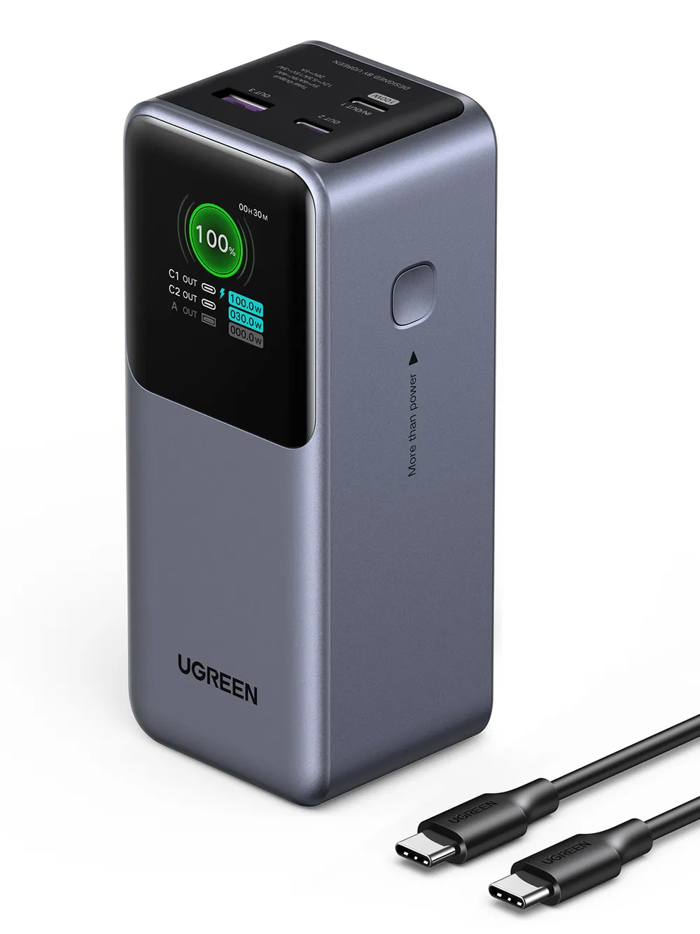 UGREEN Nexode PB721 Powerbank mit Display, Grau, 20.000 mAh