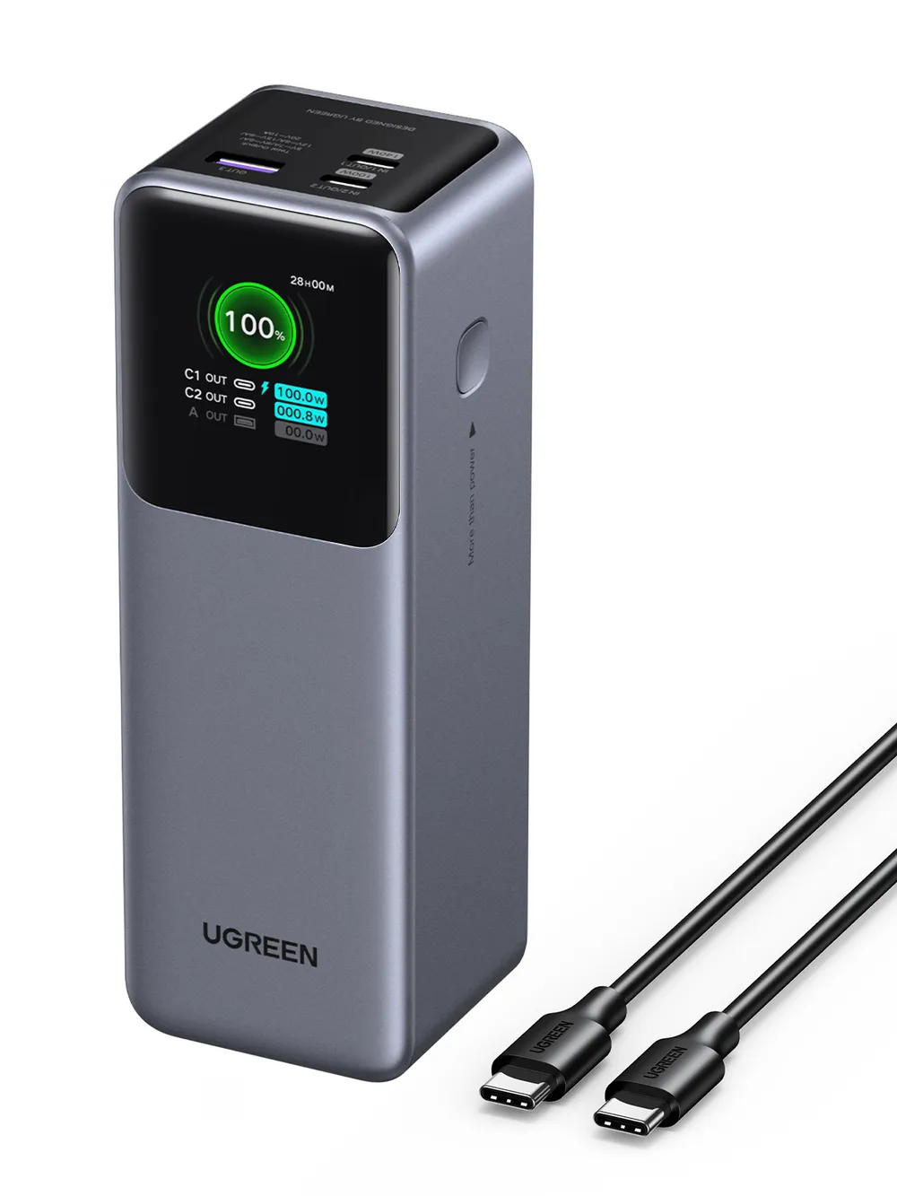 UGREEN Nexode PB722 Powerbank mit Display, Grau, 25.000 mAh