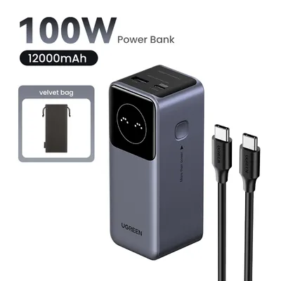 UGREEN Nexode PB724 Powerbank mit Display, Grau, 12.000 mAh