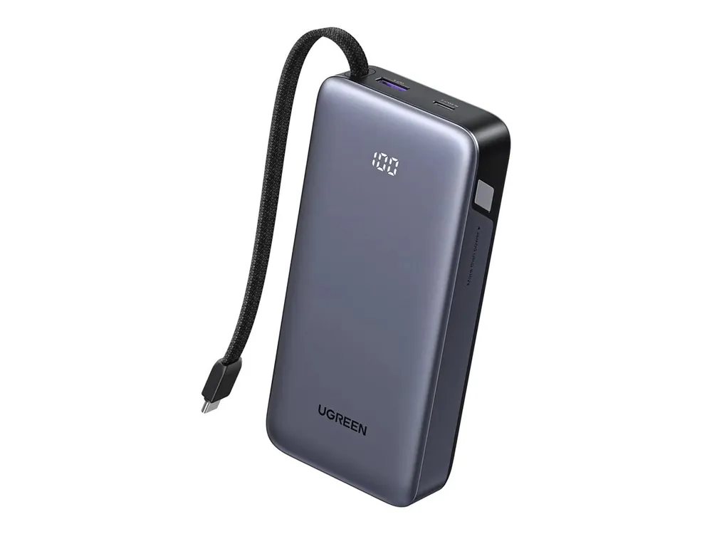 UGREEN Nexode PB536 Powerbank mit integriertem USB-C Kabel, Grau, 20.000 mAh