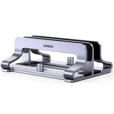 Ugreen 60643 Vertikaler Aluminium-Laptopständer mit zwei Steckplätzen, silberfarben, für Laptops bis zu 15,6 Zoll