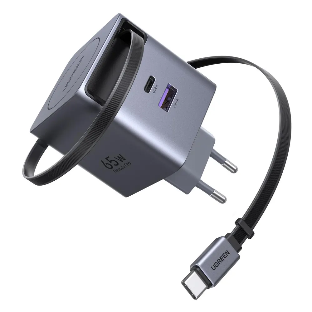 UGREEN 65W Nexode Pro GaN Power Adapter mit ausziehbarem USB-C Kabel