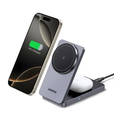 Ladegerät Ugreen W528 2-in-1 Wireless Grau für iPhone und AirPods
