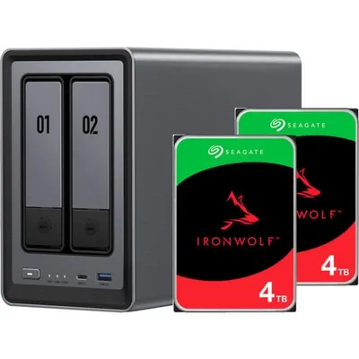 NAS UGREEN 54TB 8GB RAM 2 Einschübe 2,5GbE HDMI USB-C SD M.2 DXP2800