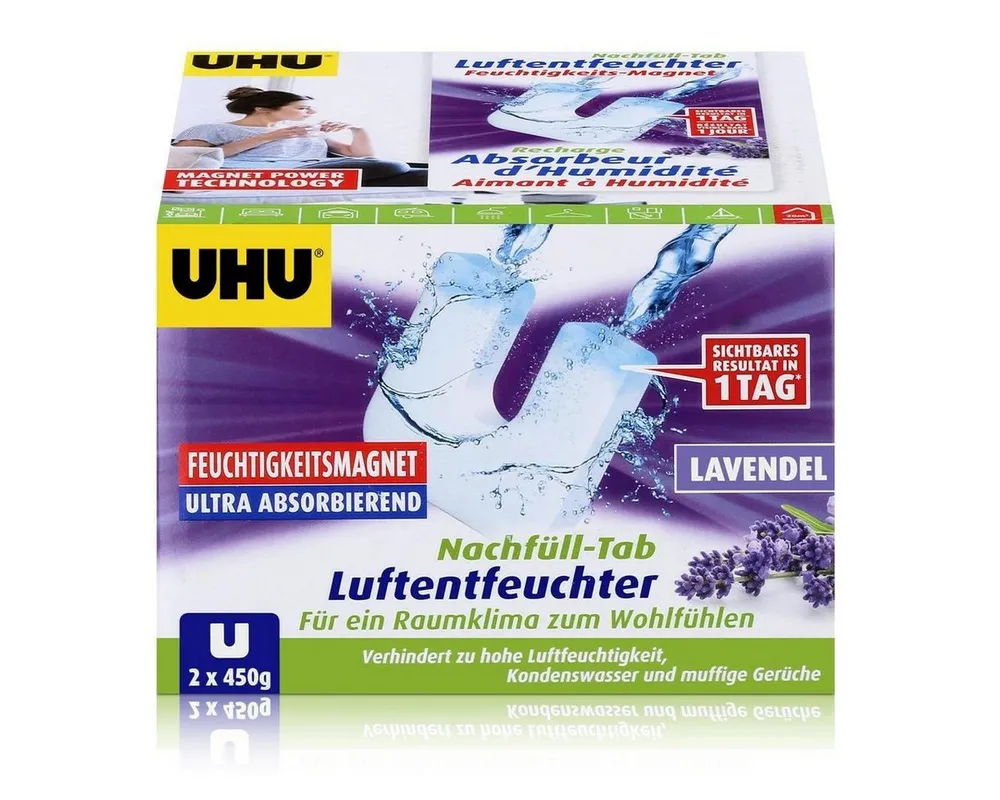UHU Luftentfeuchter Uhu Luftentfeuchter Nachfüll-Tab Lavendel 2x450g Feuchtigkeits-Magnet