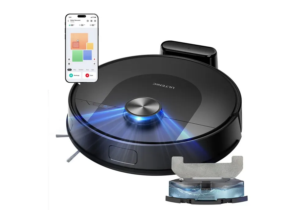 Ultenic Saugroboter D 10 Trocken- und Nasssaugroboter,150min,5000pa,LiDAR Lasernavigation, 420,00 W, beutellos, mit Wischfunktion, 4.2kg,Kantenreinigung,automatische Aufladung