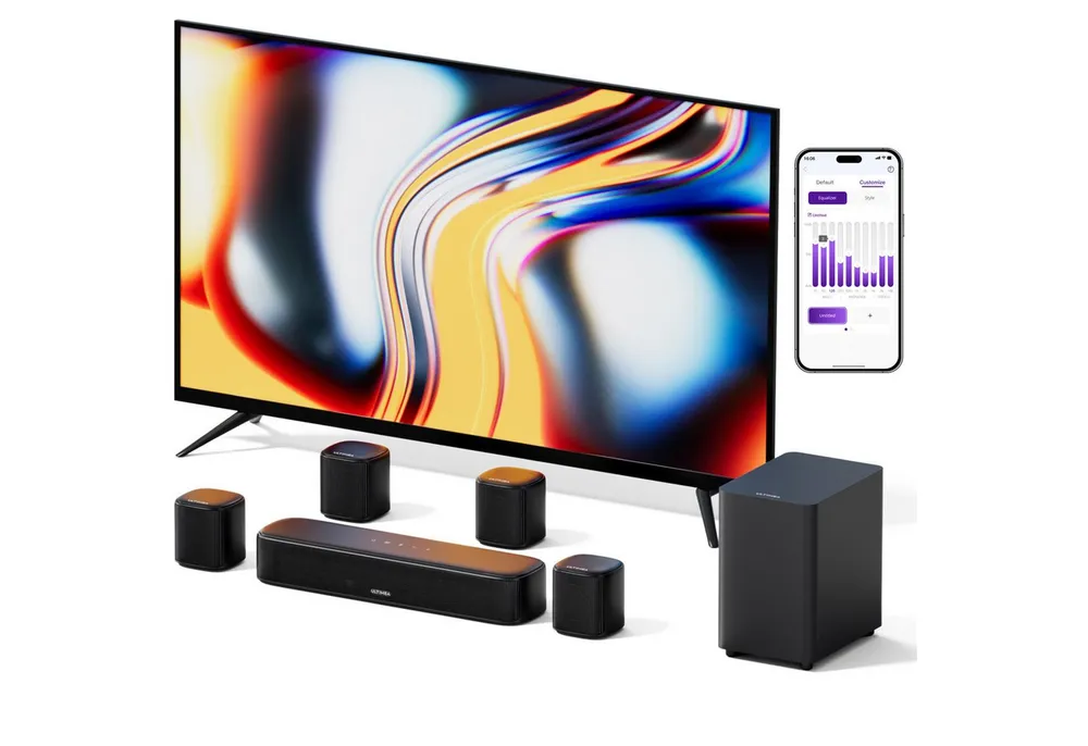 Ultimea Aura A40 Lautsprecher 7.1-Kanal Virtuelles Surround-Soundbar (330 W, Verkabelter Subwoofer, 4 verstellbare Surround-Lautsprecher)
