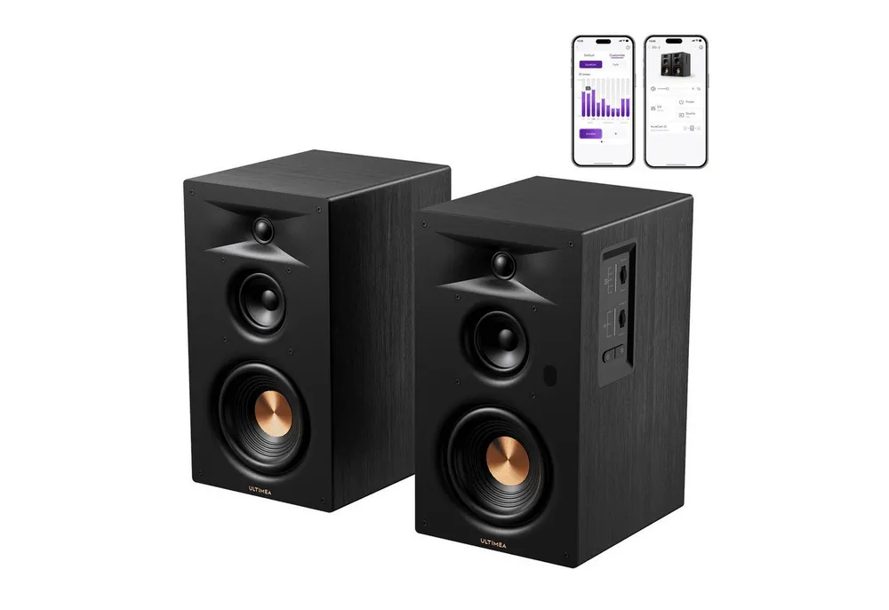 Ultimea BS-3 3-Way Bookshelf Speakers Regal-Lautsprecher Edge Horn & BassMX (Bluetooth 6.0, 70 W, 5,25'' Tieftöner, App, Heimkino, Auracast, Design ohne Frontgitter)