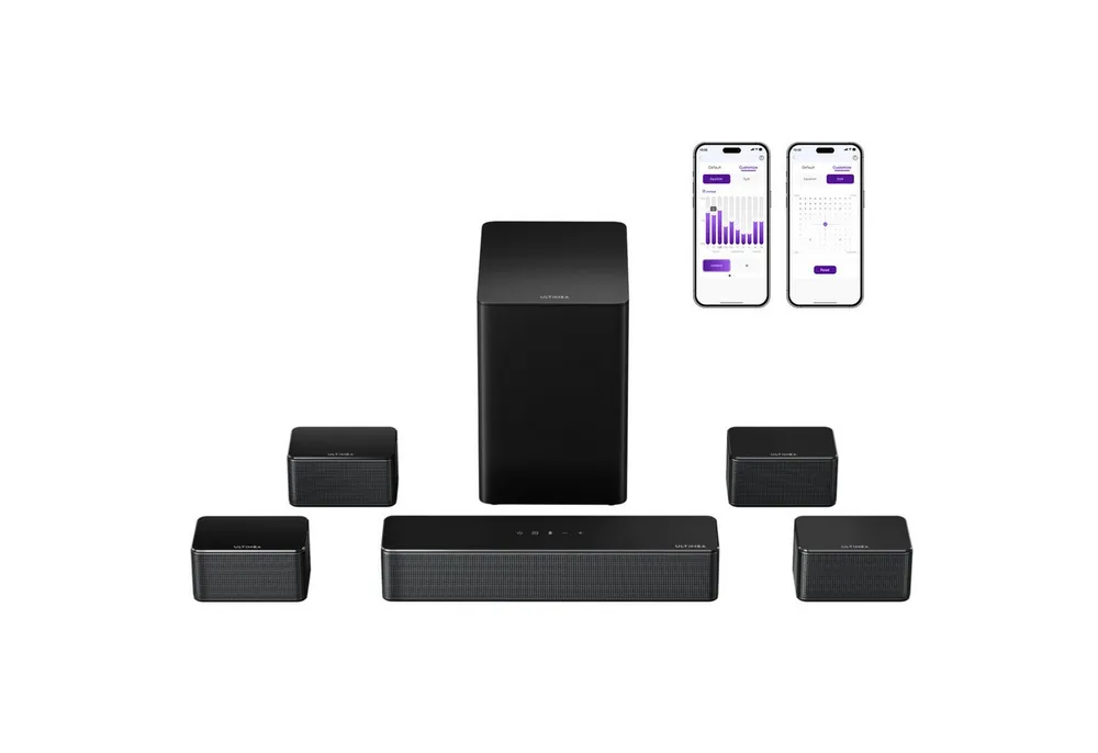 Ultimea Poseidon D70 Soundbar 7.1 Virtual Surround Sound (6,5'' kabelloser Subwoofer für TV, 410 W, 4 kabelgebundene Surround-Lautsprecher, App-Steuerung)