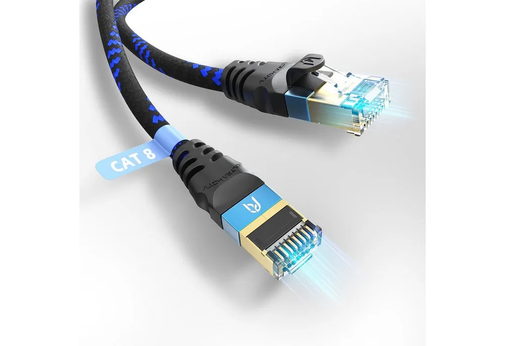 UltraHDTV CAT 8.1 40 Gbps LAN Kabel, Patchkabel Gigabit RJ45 Ethernet Netzwerkkabel, RJ45, Ethernet (200 cm), Knickschutz, Nylon-Ummantelung mit 40.000 Mbit Glasfaser