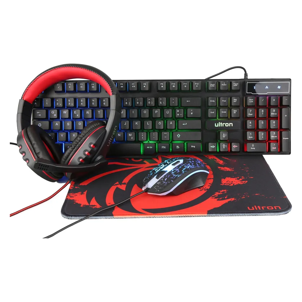 HAWK Gaming Set - 4-in-1 LED Gaming Kit mit Tastatur