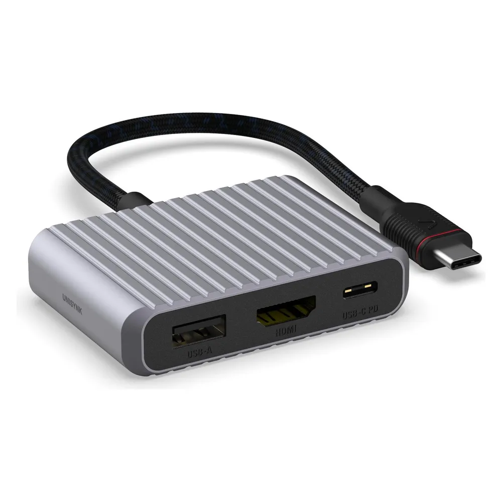 Unisynk 3 Port USB-C Hub V2 4K 60Hz 100W Grey