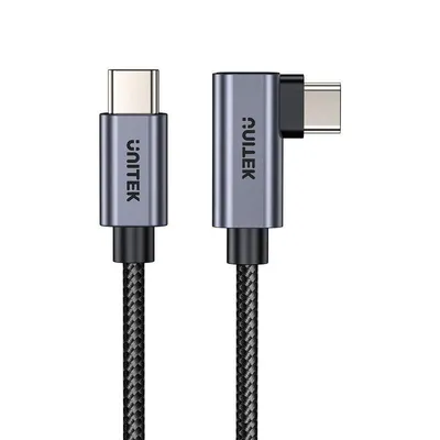 USB-C Kabel Unitek C14123BK-5M 5m Geflochten 100W PD 90° Winkel Schwarz Grau