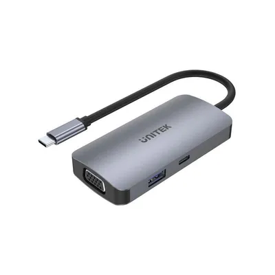 Laptop-Stand Unitek P5 Trio USB-C 100W HDMI VGA Grau Aluminium