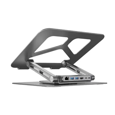 Notebook-Ständer Unitek D1109A Aluminium Grau 14-17 Zoll USB-C-Hub HDMI RJ-45