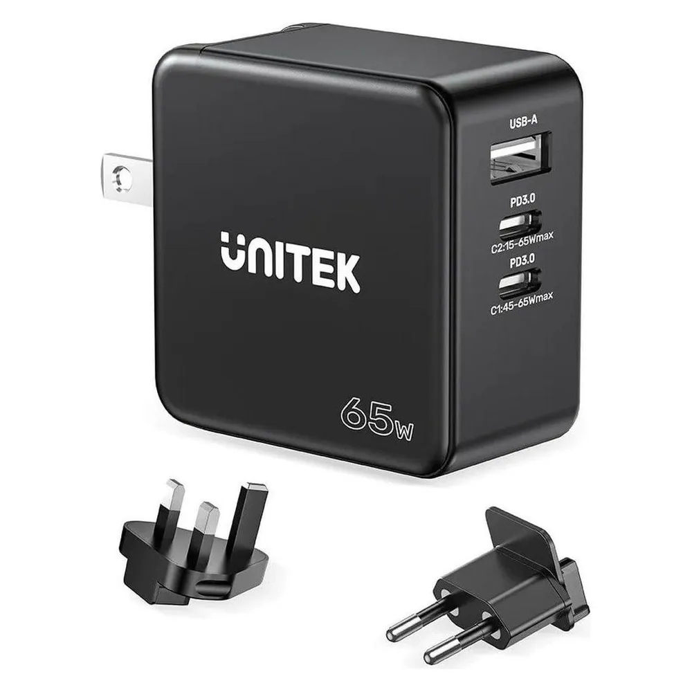 Unitek Ładowarka Ładowarka GaN, PD 65W, podróżna, 3 porty