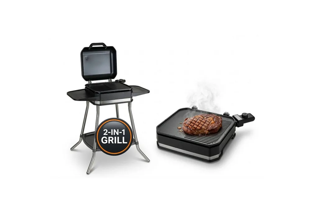 Unold Elektrogrill BBQ-Stand- & Tischgrill Jimmy, 2800 W, bis 300 °C, große Antihaft-Grillplatte, IPX4 Spritzwasserschutz