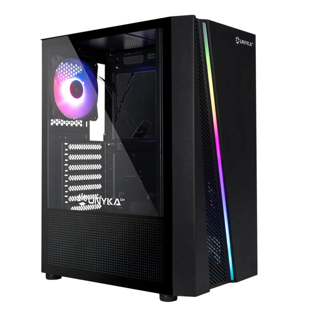 UNYKAch Glayze ATX PC-Gehäuse Schwarz RGB gehärtetes Glas USB 3.0