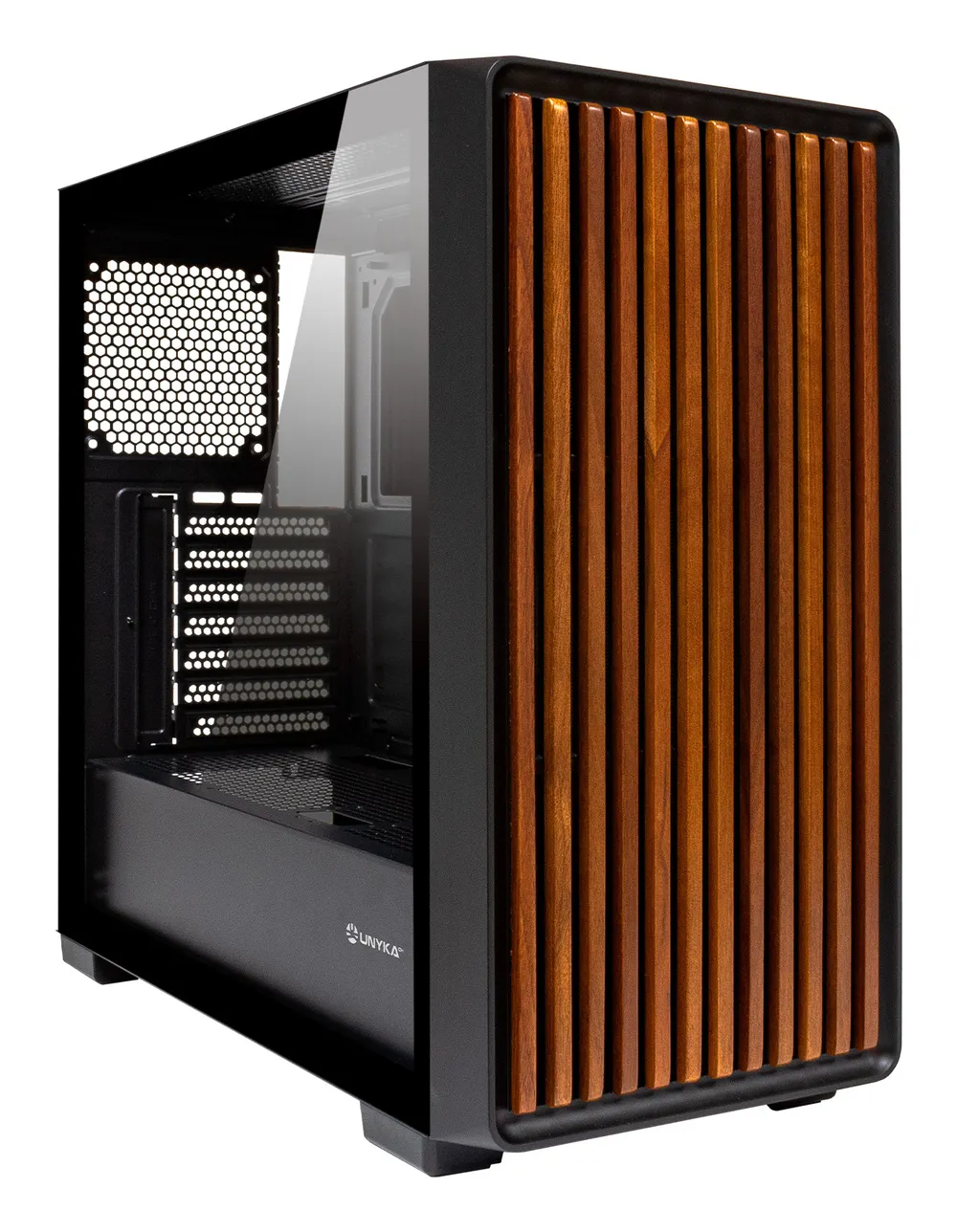 Unykach Revelat MADEIRA Black Midi Tower PC, Schwarz, Holz, ATX, E-ATX, ITX, Micro ATX