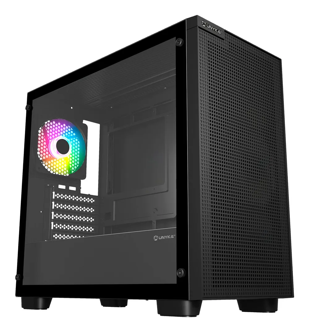 UNYKAch Revelat Mesh Edge Micro-ATX Gehäuse, Schwarz, mit 4x 120 mm ARGB Lüftern, Tempered Glass Panel, USB 3.0, Staubfilter