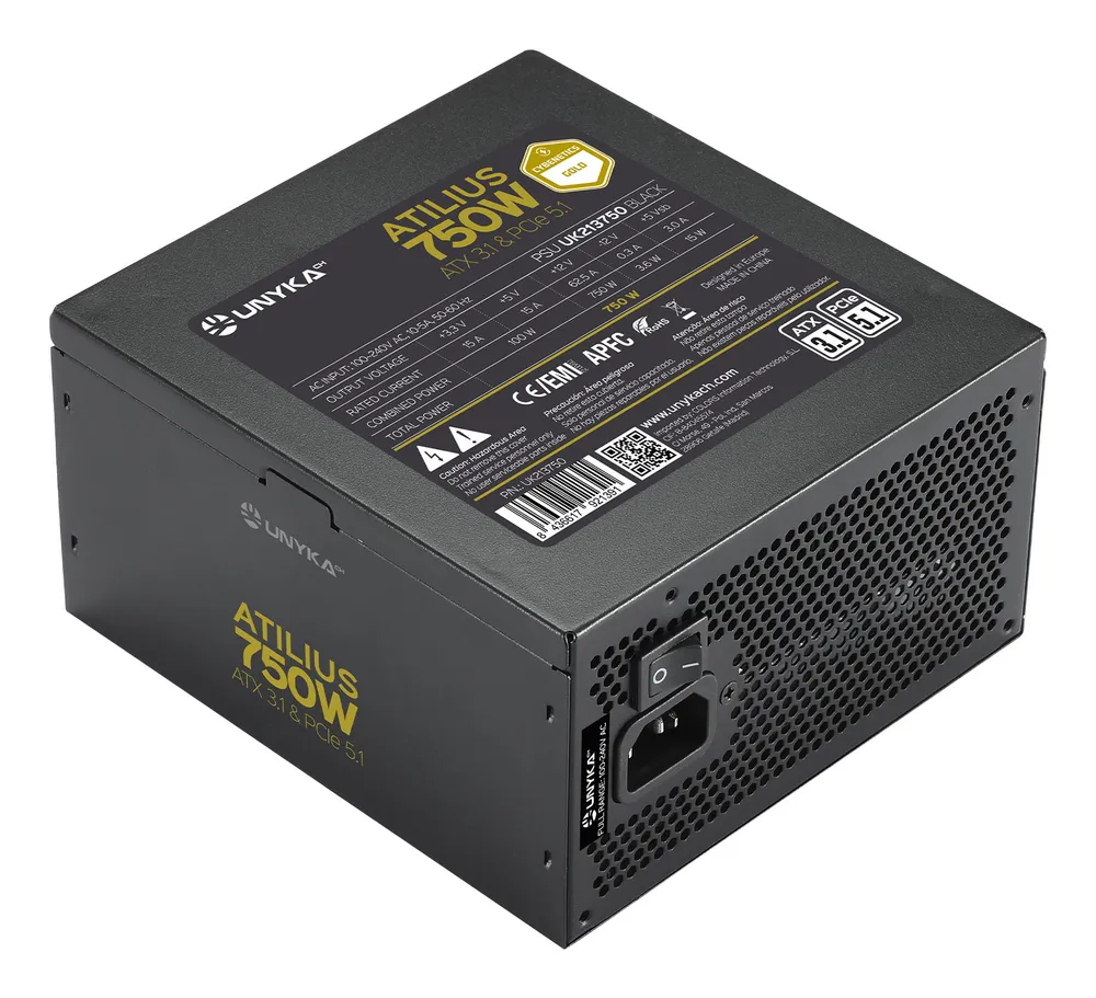 Fonte de Alimentação UNYKAch ATILIUS 3.1 750W Gold Full Modular Cybenetics