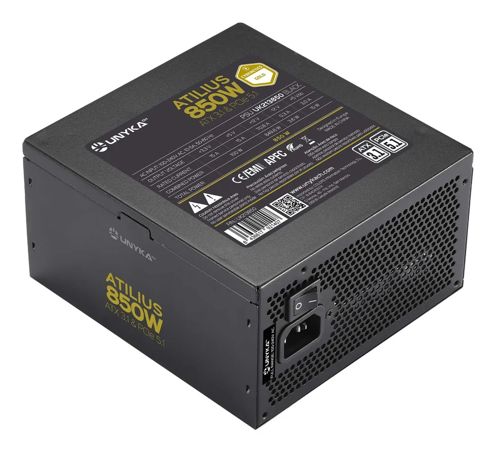 Fuente de Alimentación UNYKAch Atilius 3.1 850W Cybenetics Gold modular ATX