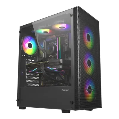 UNYkach Mir 100 ATX-Gaming-Gehäuse, seitlich gehärtetes Glas und 4 ARGB-Lüfter, Schwarz