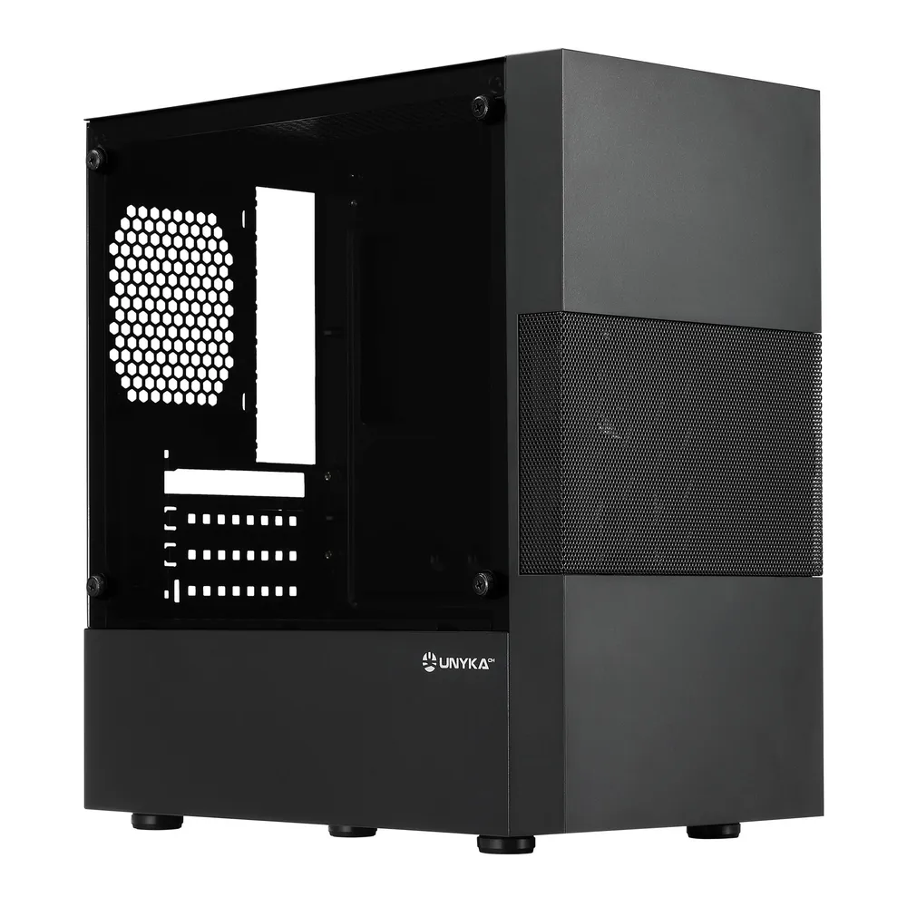 UNYKAch Aero C25 Micro ATX Gehäuse mit ATX 500W Netzteil, Schwarz, Glas-Seitenwand, 371 x 205 x 392 mm