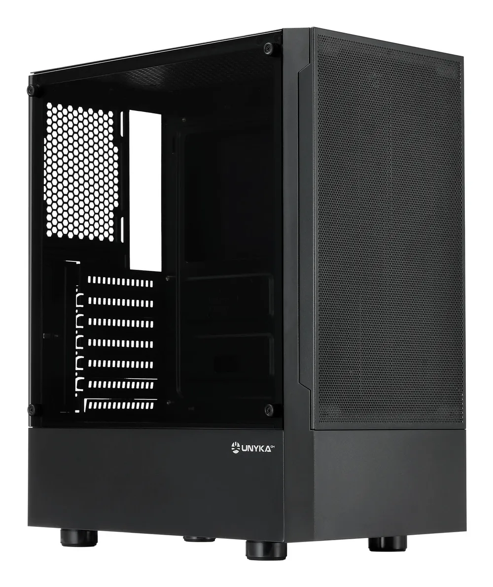 UNYKAch Aero C35 ATX Gehäuse mit 500W Netzteil, Glas-Seitenwand, Schwarz
