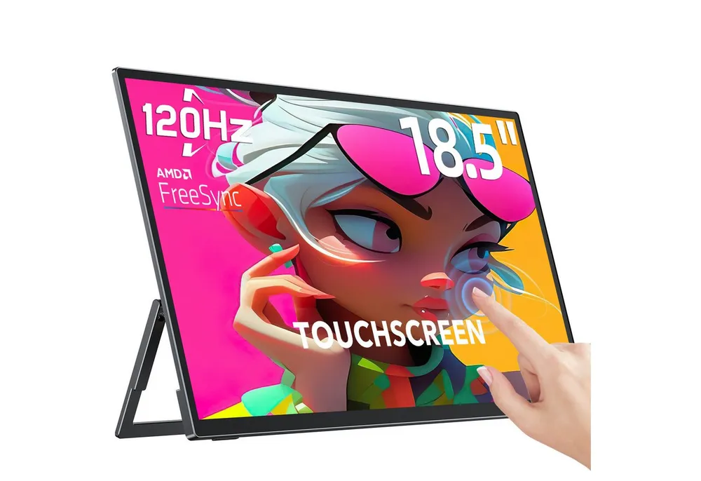 UPERFECT 18,5 Zoll Tragbarer Touchscreen-Monitor, 120Hz Full HD Display Portabler Monitor (46,99 cm/18,5 ", 1920 x 1080 px, Integrierter Ständer, VESA-kompatibel, Metallgehäuse)