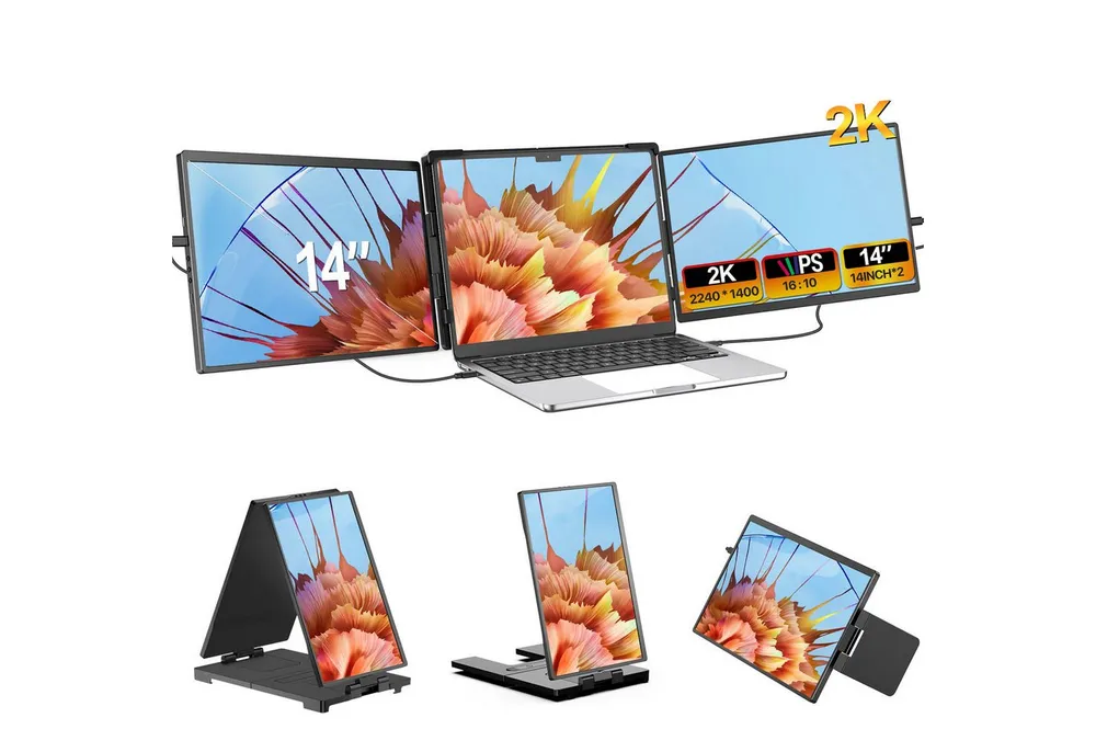 UPERFECT 2K-Dual-Screen-Laptop-Bildschirm-Extender, Tragbarer Monitor Portabler Monitor (35,56 cm/14 ", 2240x1400 px, QHD, 60 Hz, IPS)