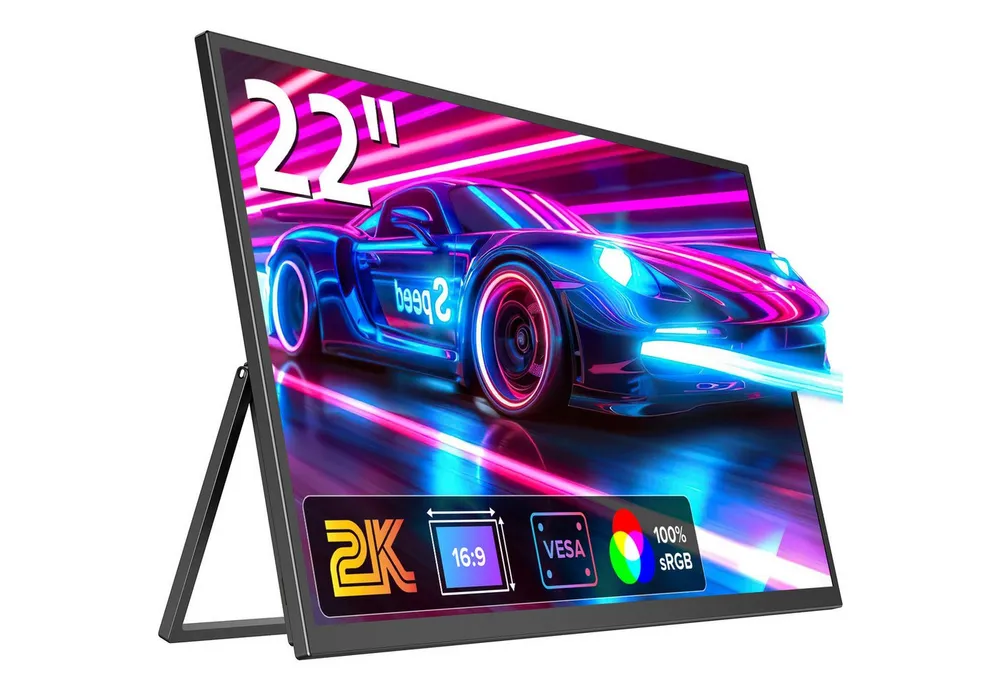 UPERFECT Tragbarer 22-Zoll-2K-Monitor, IPS-Bildschirm Portabler Monitor (55,88 cm/22 ", 2560x1440 px, 2k, 20 ms Reaktionszeit, 60 Hz, IPS, Mini-HDMI, USB-C, VESA, für PC, Laptop, Handy, Xbox, Switch)