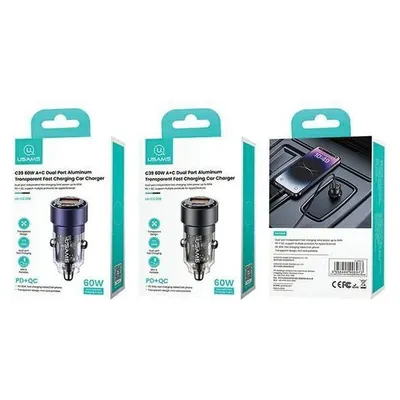 Usams Ład. sam. C39 USB+USB-C 60W Fast Charge fioletowy/purple CC208CC02 (US-CC208)
