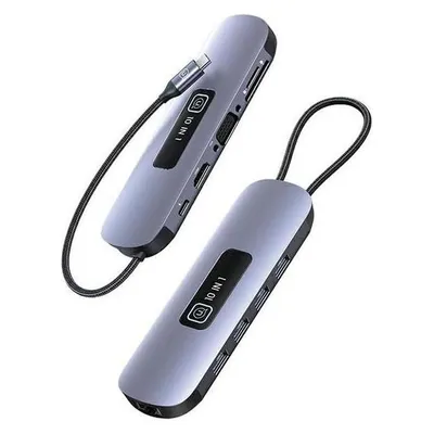 Usams US-SJ644 PD100W 10in1 Multifunctional Type-C HUB with Light(Type-C To HDMI+USB3.0*2+USB2.0*2+VGA+TF
