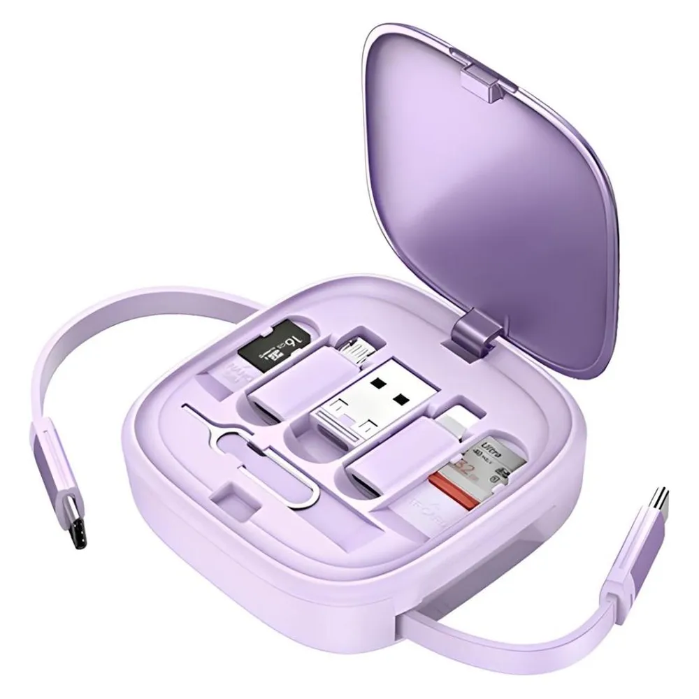 Usams Kabel rozwijany 3w1 z pudełkiem MicroUSB/USB-C/Lightning 60W fioletowy/purple SJ650USB03 (US-S